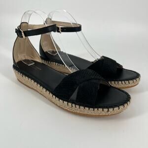 Cole Haan Cloudfeel Sandals Espadrilles Womens 9.5 Black Leather Ankle Strap